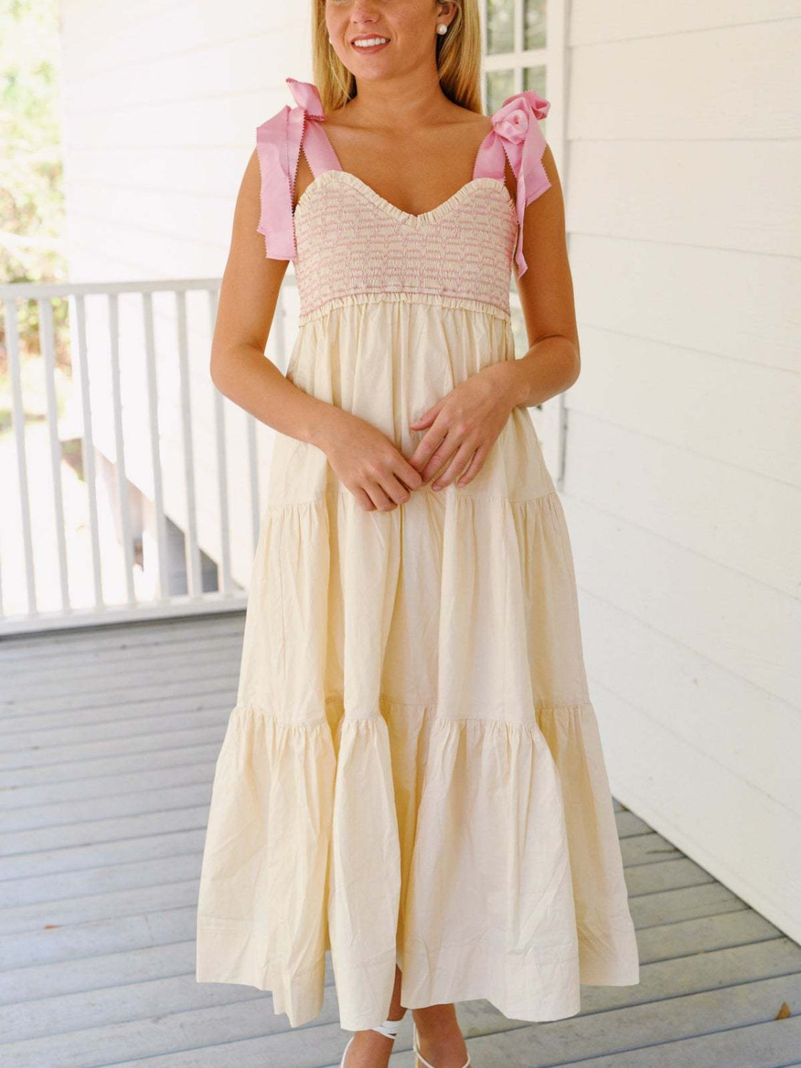 Tiered Tie Shoulder Midi Cami Dress - Classique Collection