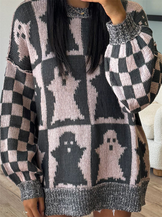 Ghost Dropped Shoulder Long Sleeve Sweater - ClassiQ