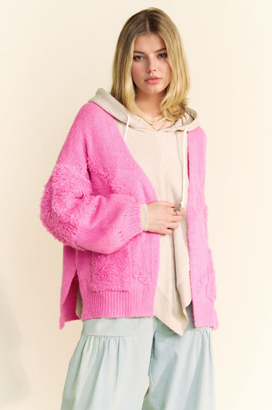 Davi & Dani Side Slit Open Front Long Sleeve Cardigan - Classique Collection