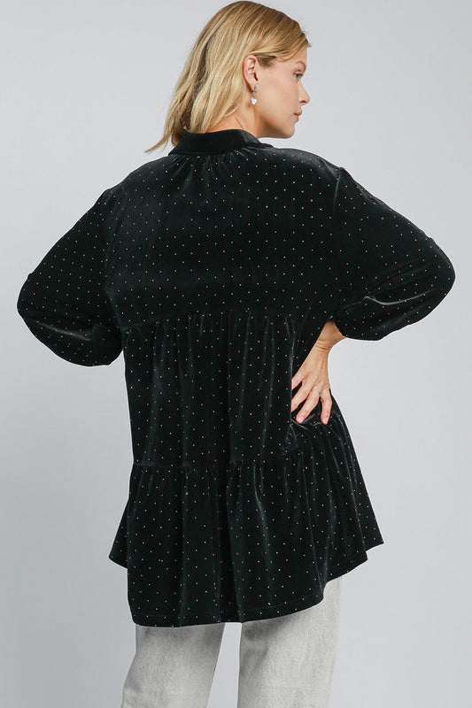 Umgee Full Size Polka Dot Button Up Half Sleeve Shirt - Classique Collection