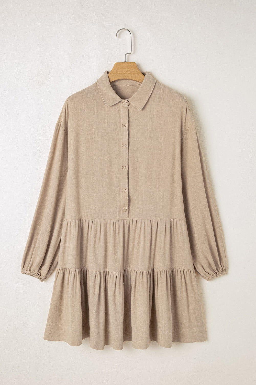 Tiered Collared Neck Balloon Sleeve Shirt Dress - Classique Collection