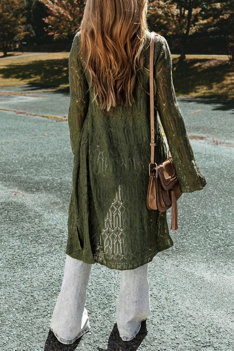 Openwork Open Front Long Sleeve Cardigan - ClassiQ