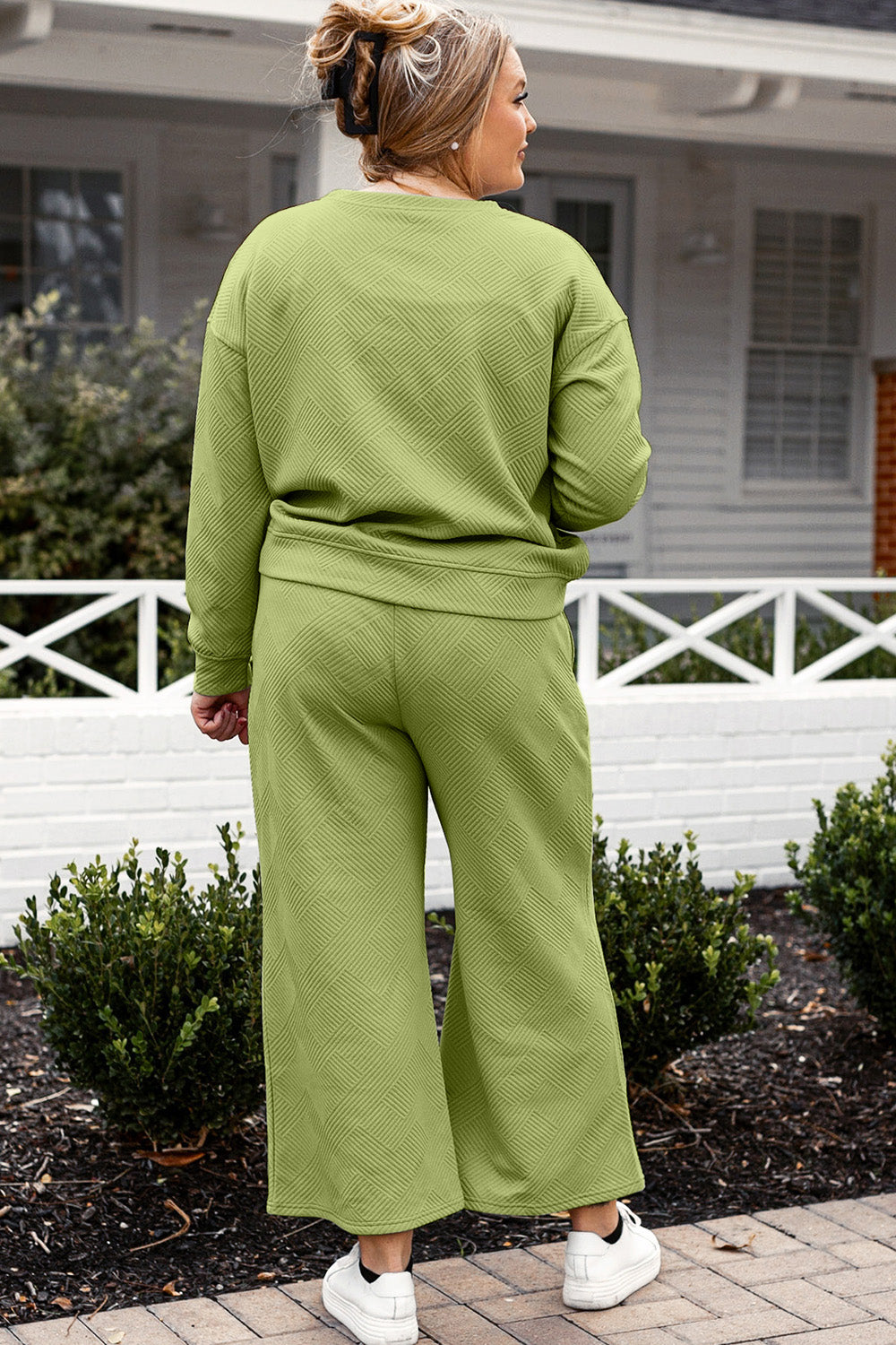 Double Take Full Size Textured Long Sleeve Top and Drawstring Pants Set - ClassiQ