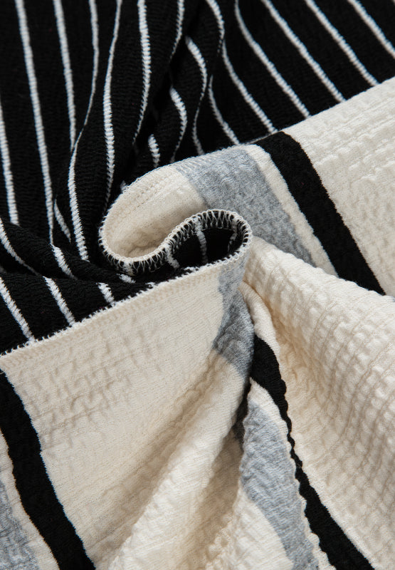 Striped Patchwork Long Sleeve Mini Dress - Classique Collection