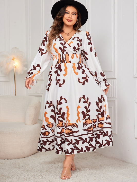 Honey Plus Size Printed Surplice Flounce Sleeve Dress - Classique Collection