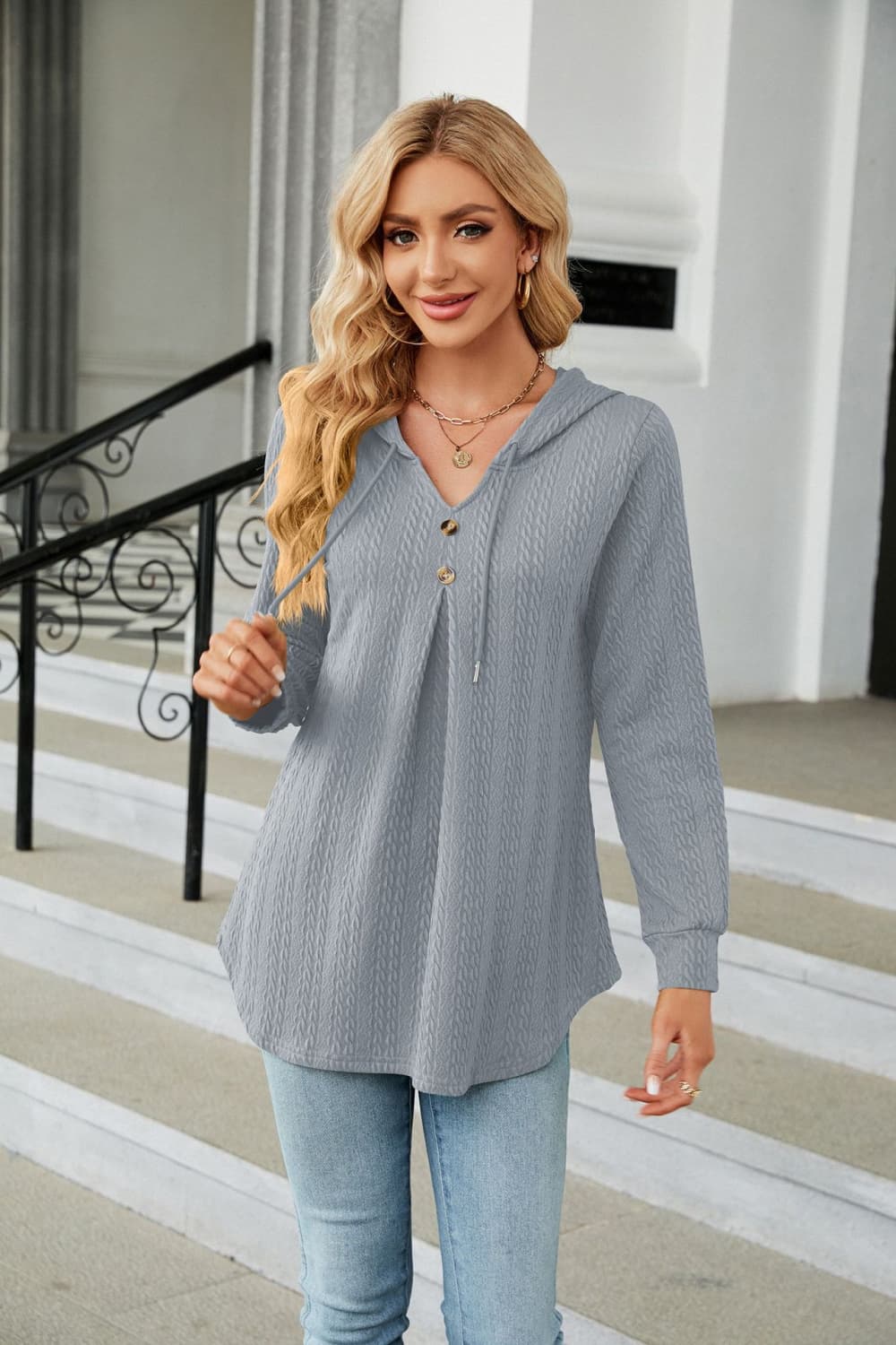 Long Sleeve Hooded Blouse - Classique Collection