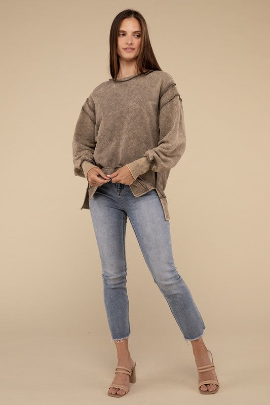 Acid Wash French Terry Exposed-Seam Sweatshirt - Classique Collection