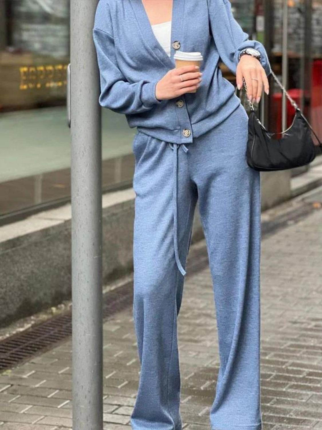 Full Size Button Up Long Sleeve Top and Pants Set - ClassiQ