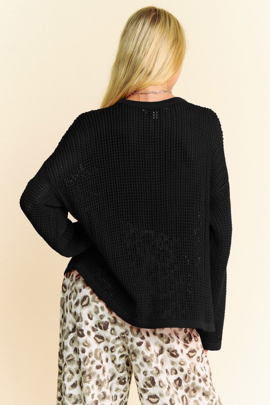 Davi & Dani Star Front Crochet Drop Shoulder Knit Top - Classique Collection