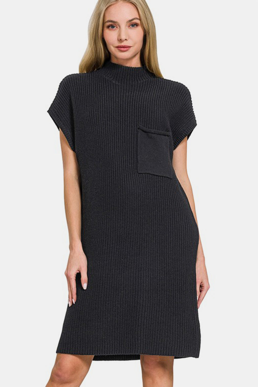 Zenana Mock Neck Short Sleeve Sweater Dress - Classique Collection