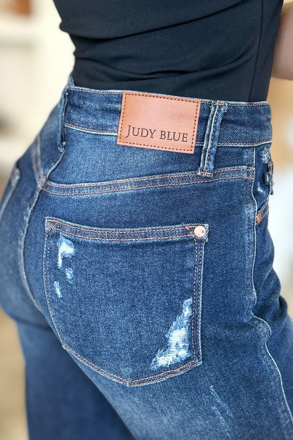 Judy Blue Full Size High Waist Rigid Magic Heavy Destroy Straight Jeans - Classique Collection