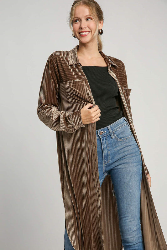 Umgee Texture Curved Hem Button Down Shirt Dress - Classique Collection