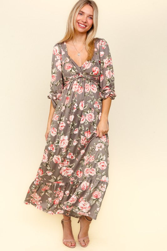 Haptics Twisted Detail Ruffled Hem Floral Dress with Side Pockets - Classique Collection
