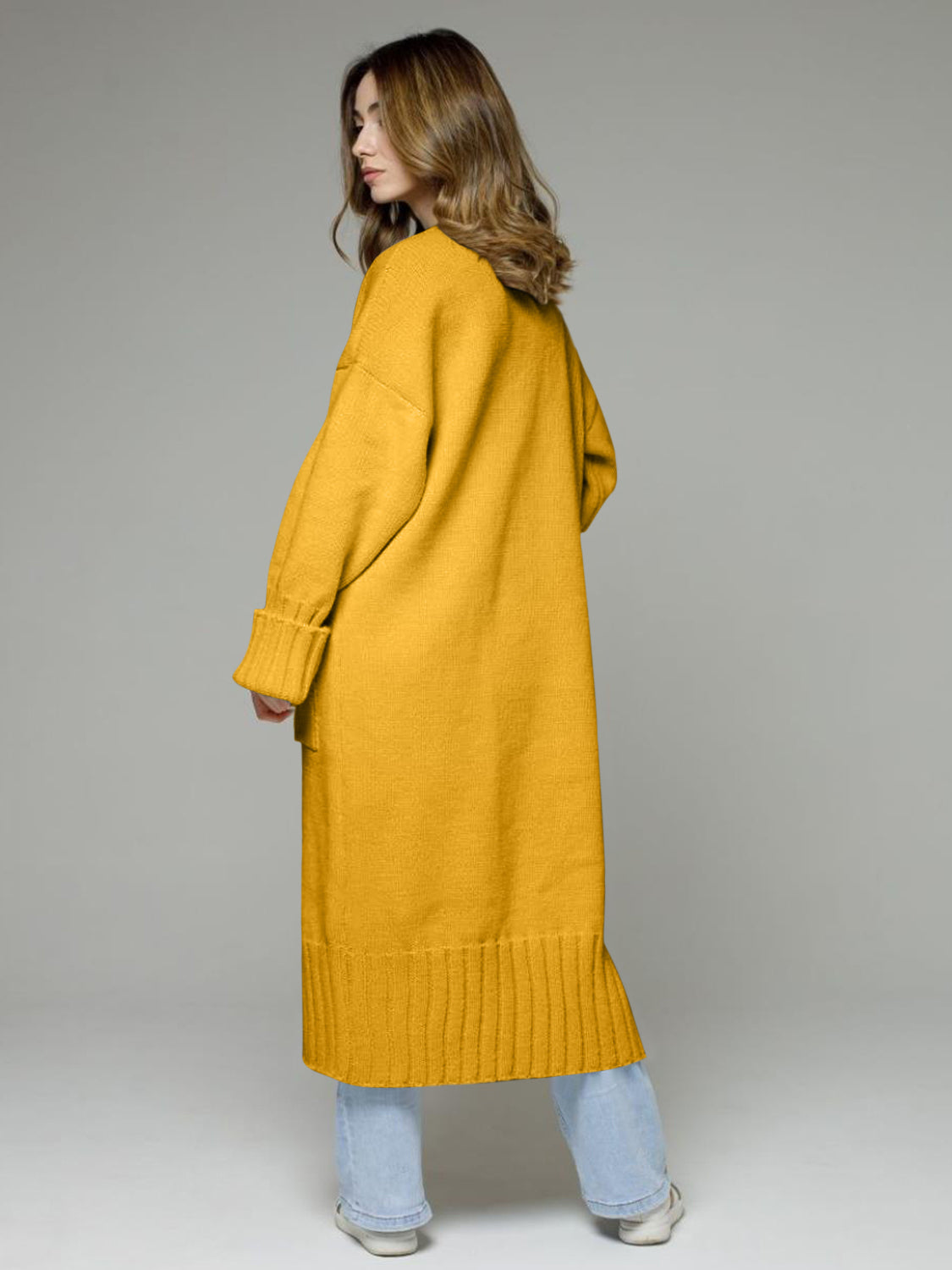 Pocketed Open Front Dropped Shoulder Cardigan - Classique Collection