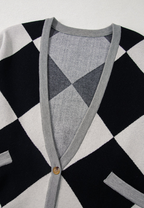 Color Block Button Down Long Sleeve Cardigan - ClassiQ
