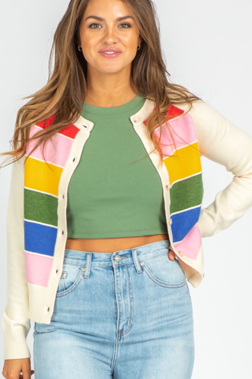 Contrast Button Down Long Sleeve Cardigan - ClassiQ