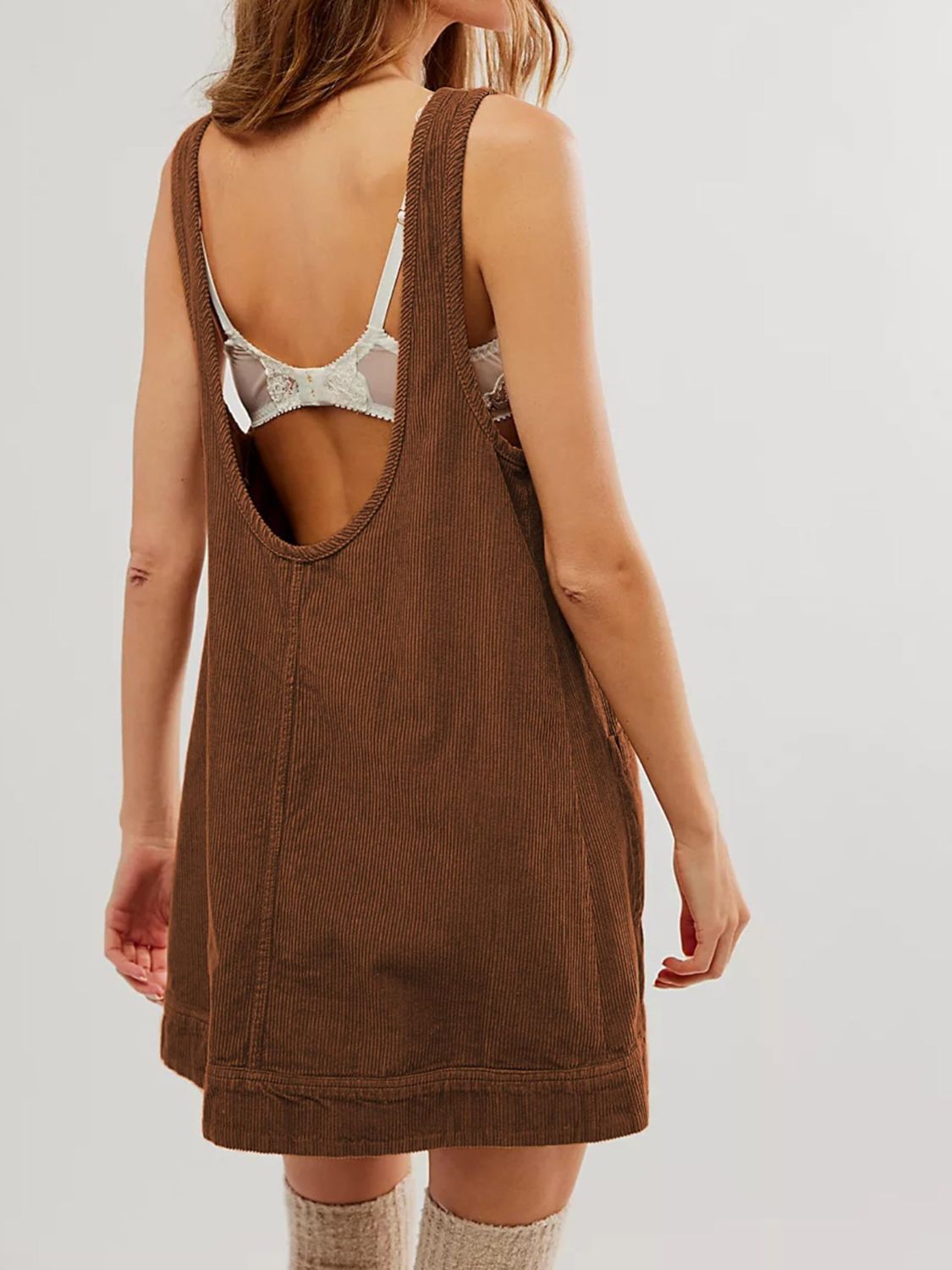 Mandy Round Neck Wide Strap Mini Dress with Pockets - Classique Collection