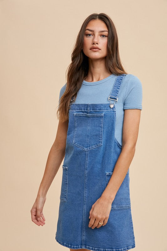 Annie Wear Wide Strap Denim Overall Dress with Pockets - ClassiQ