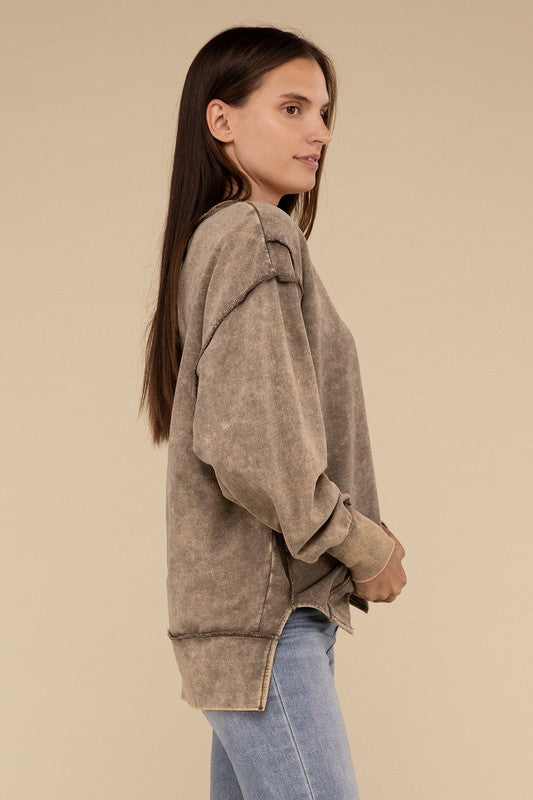 Acid Wash French Terry Exposed-Seam Sweatshirt - Classique Collection