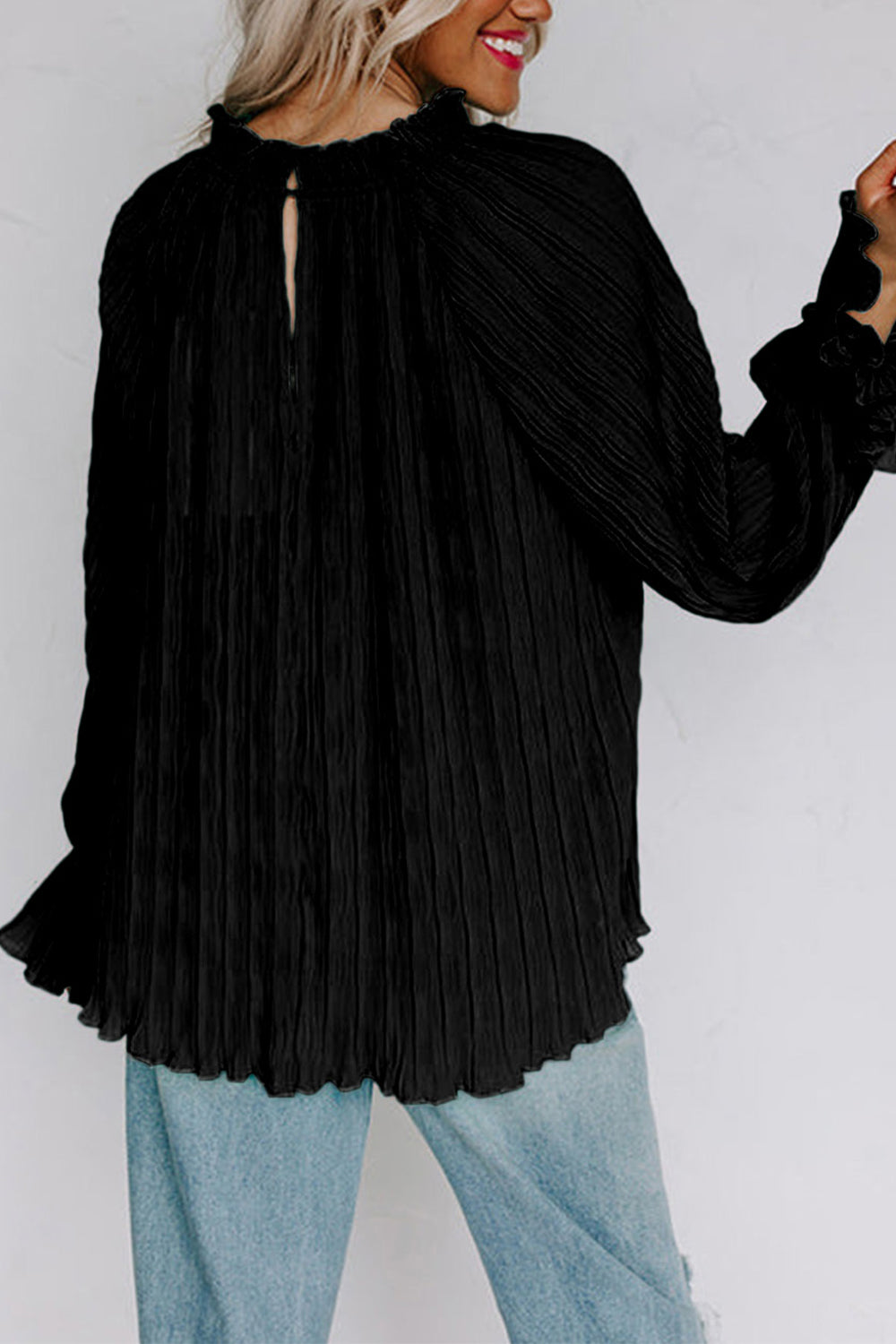 Round Neck Flounce Sleeve Blouse - Classique Collection