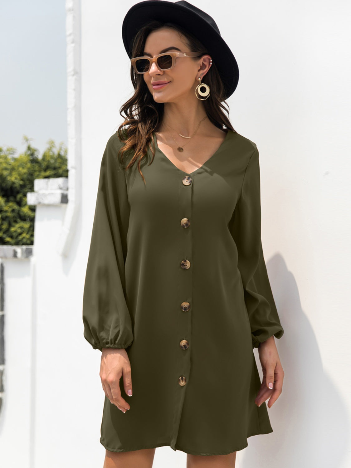 V-Neck Long Sleeve Mini Dress - Classique Collection