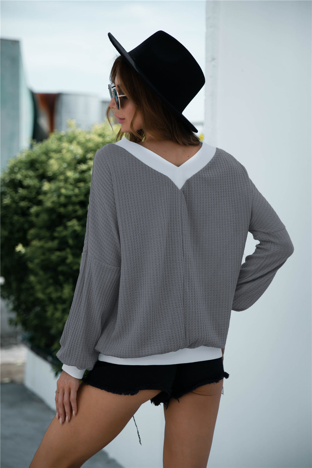 Off-Shoulder Waffle-Knit Dropped Shoulder Blouse - Classique Collection