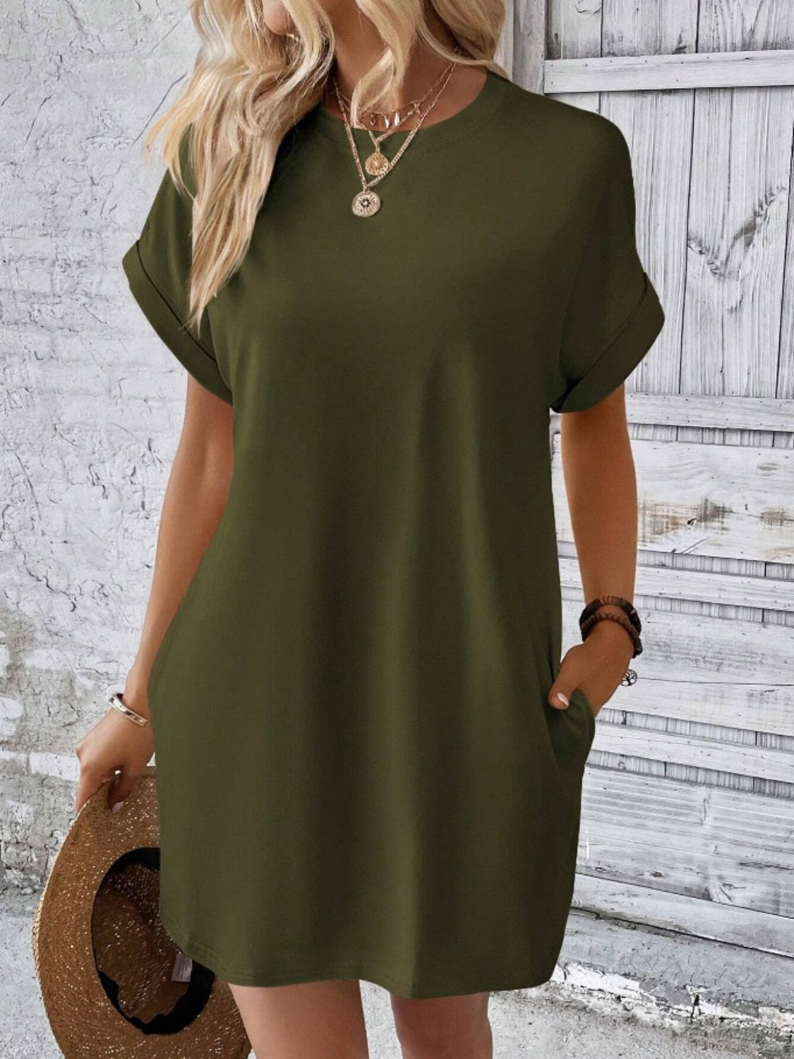 Pocketed Round Neck Short Sleeve Dress - Classique Collection