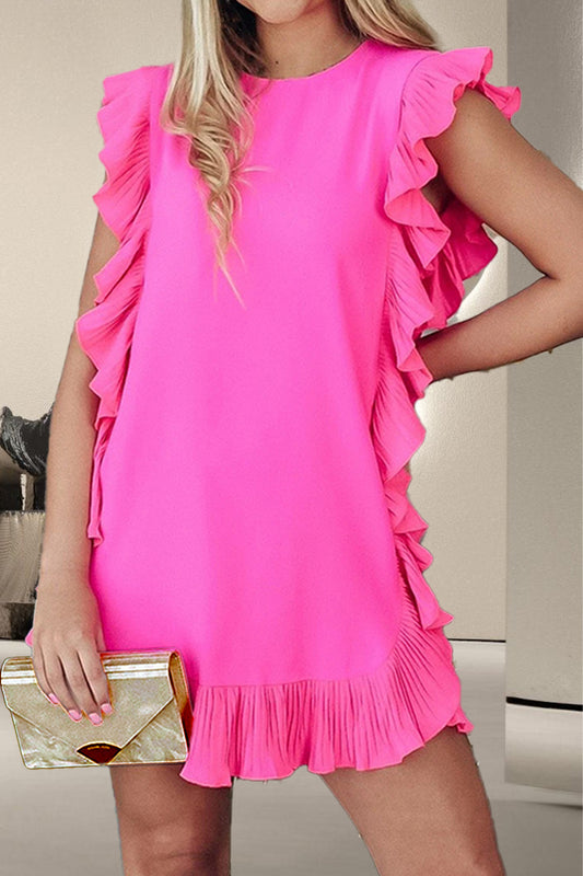 Ruffled Round Neck Cap Sleeve Mini Dress - Classique Collection