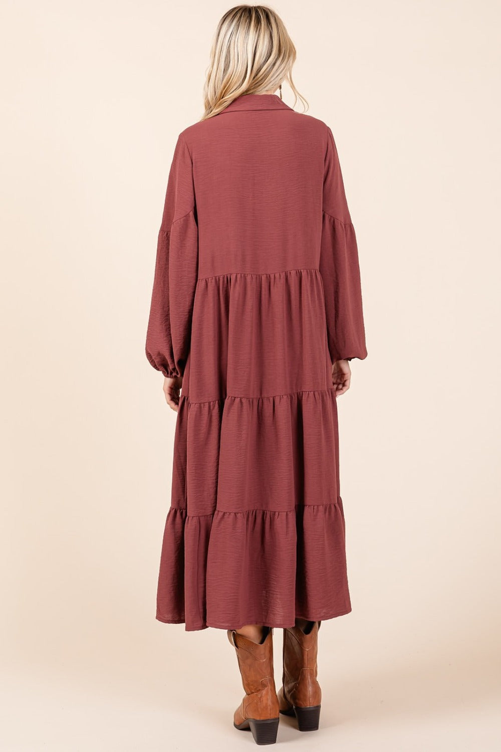 Mittoshop Tiered Button Down Long Sleeve Midi Dress - Classique Collection