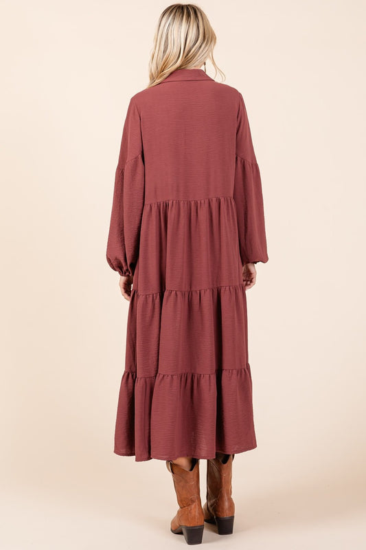 Mittoshop Tiered Button Down Long Sleeve Midi Dress - Classique Collection