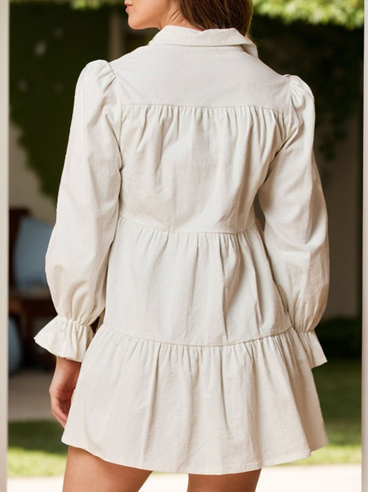 Collared Neck Flounce Sleeve Mini Dress - Classique Collection