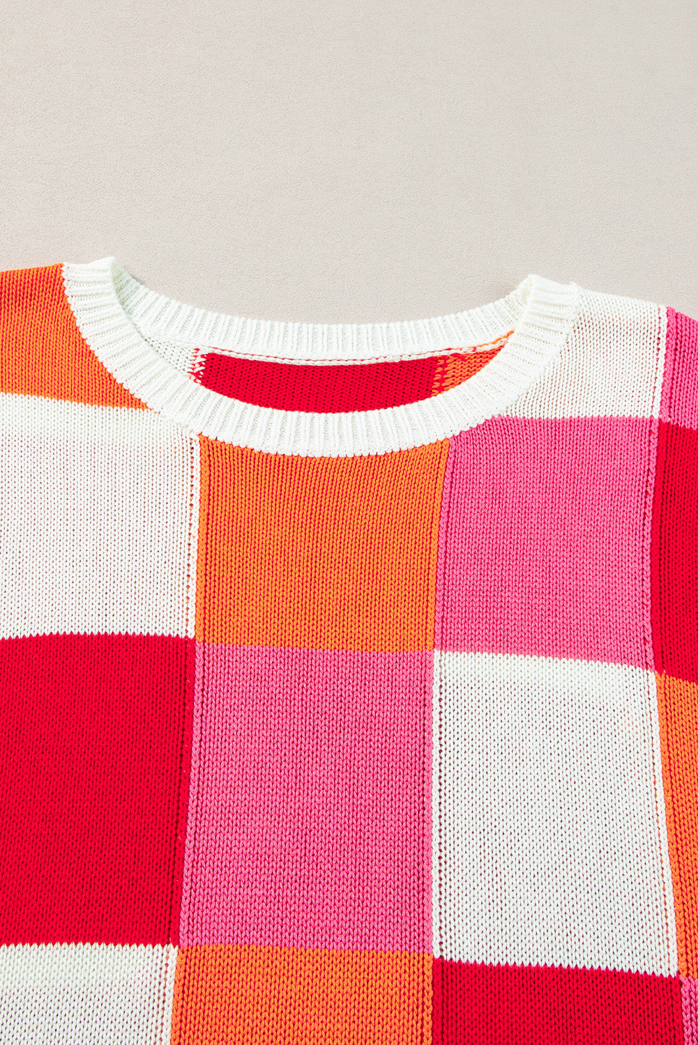 Contrast Plaid Round Neck Cap Sleeve Sweater - ClassiQ