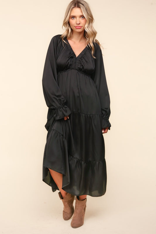 Haptics Flounce Sleeve Tiered Midi Dress with Pockets - Classique Collection
