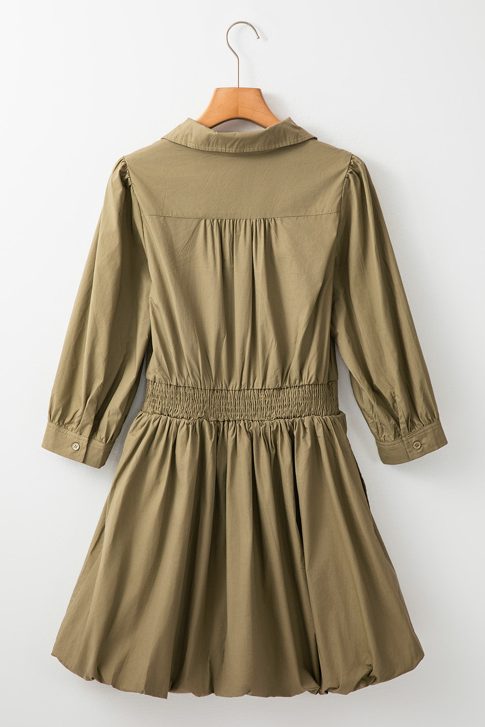Smocked Johnny Collar Three-Quarter Sleeve Mini Dress - Classique Collection