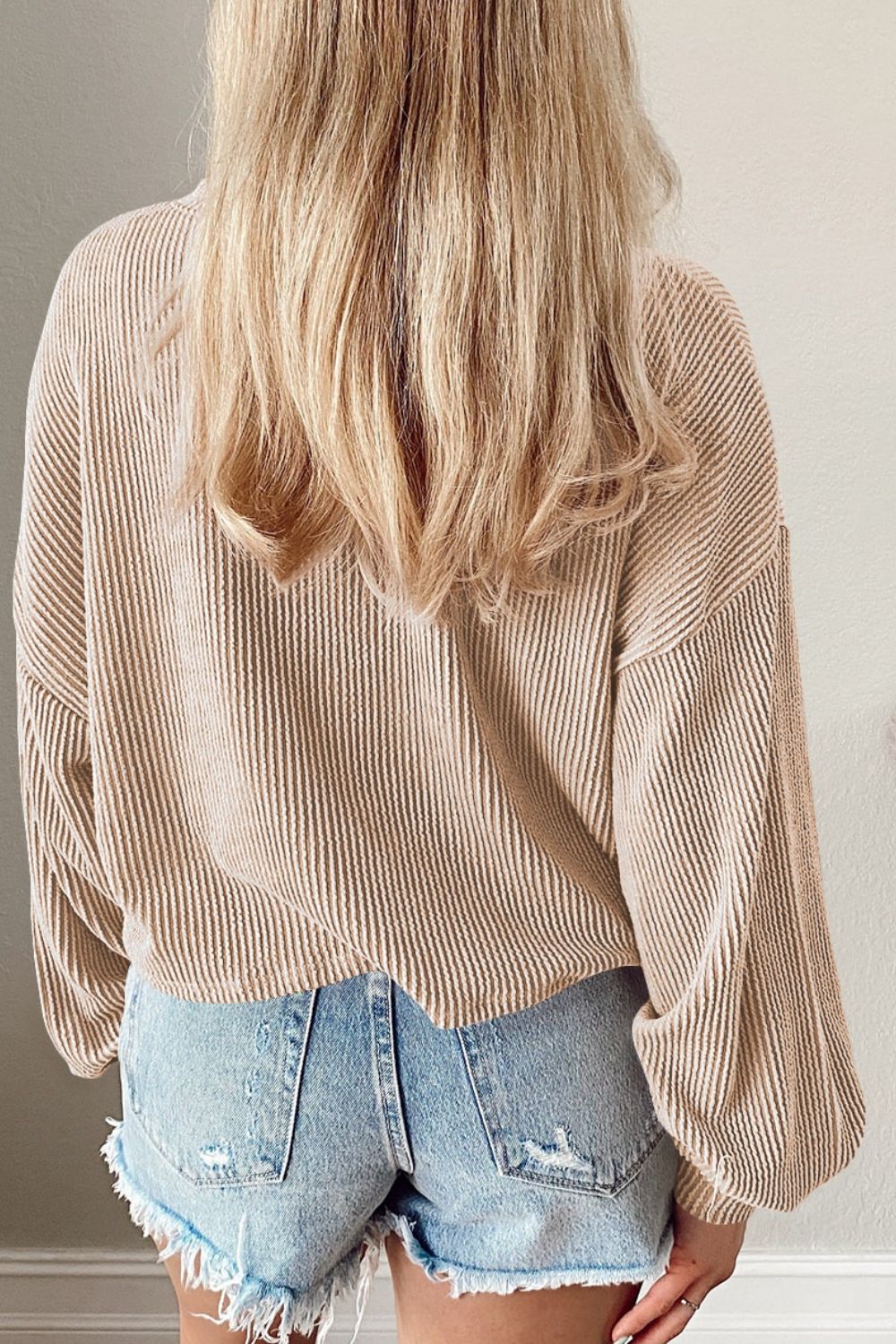 Round Neck Drop Shoulder Long Sleeve Top - Classique Collection