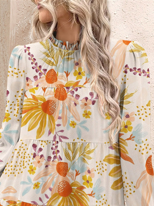 FAM-FAM Tiered Printed Long Sleeve Mini Dress - Classique Collection