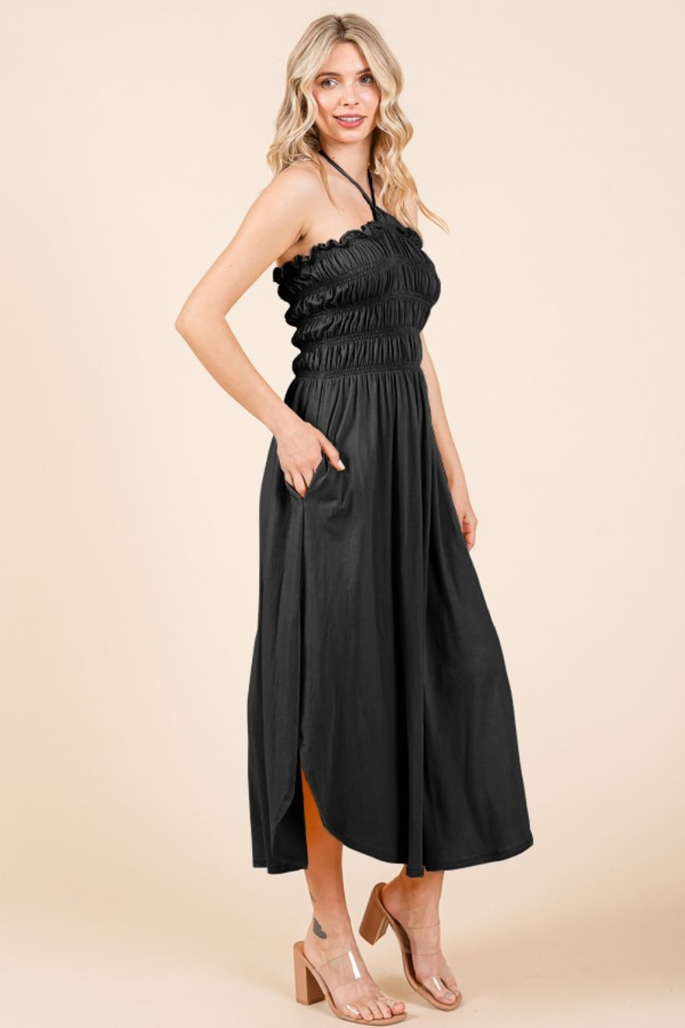 Culture Code Tie Back Shirring Dress with Pockets - Classique Collection