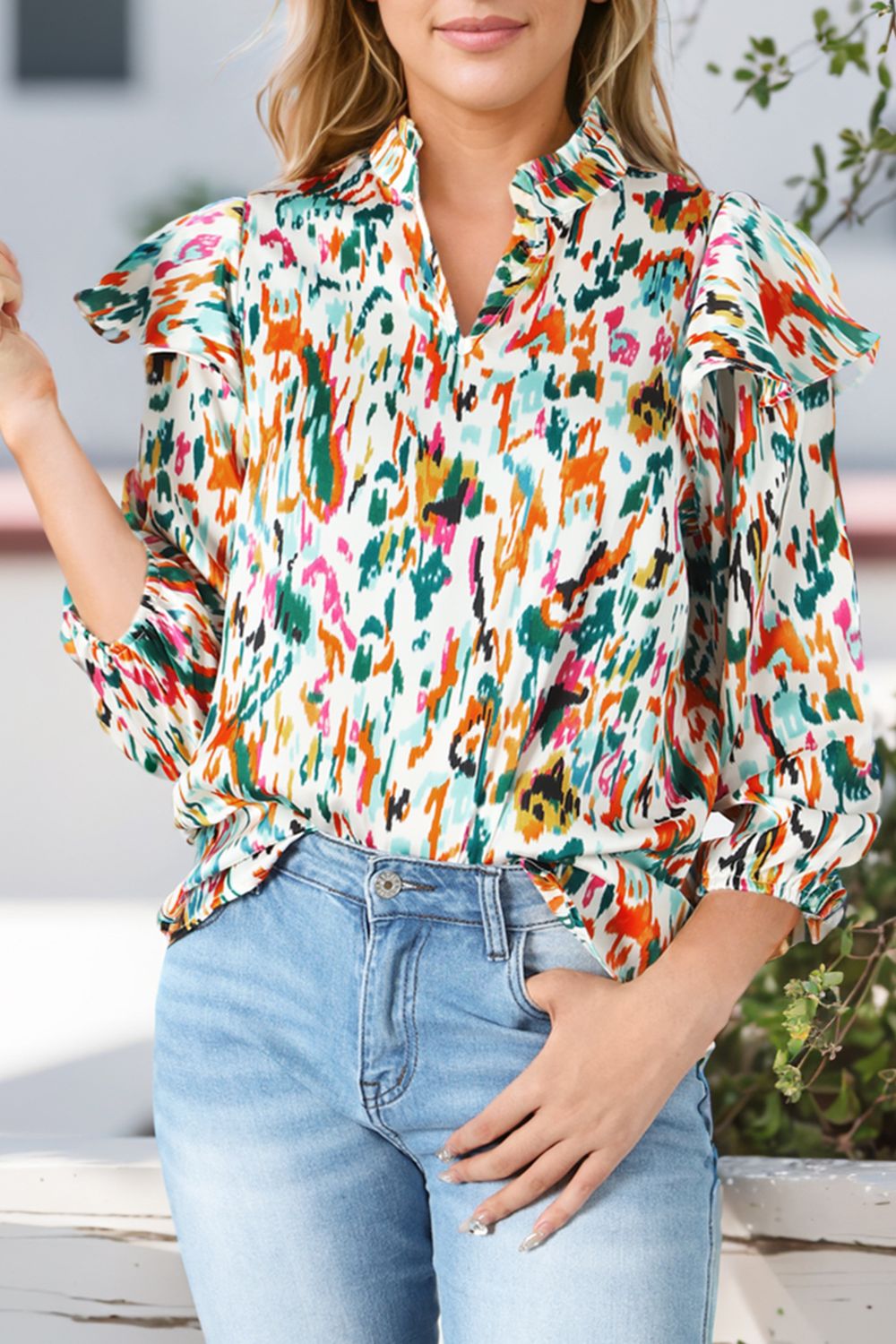 Printed Notched Neck Blouse - Classique Collection