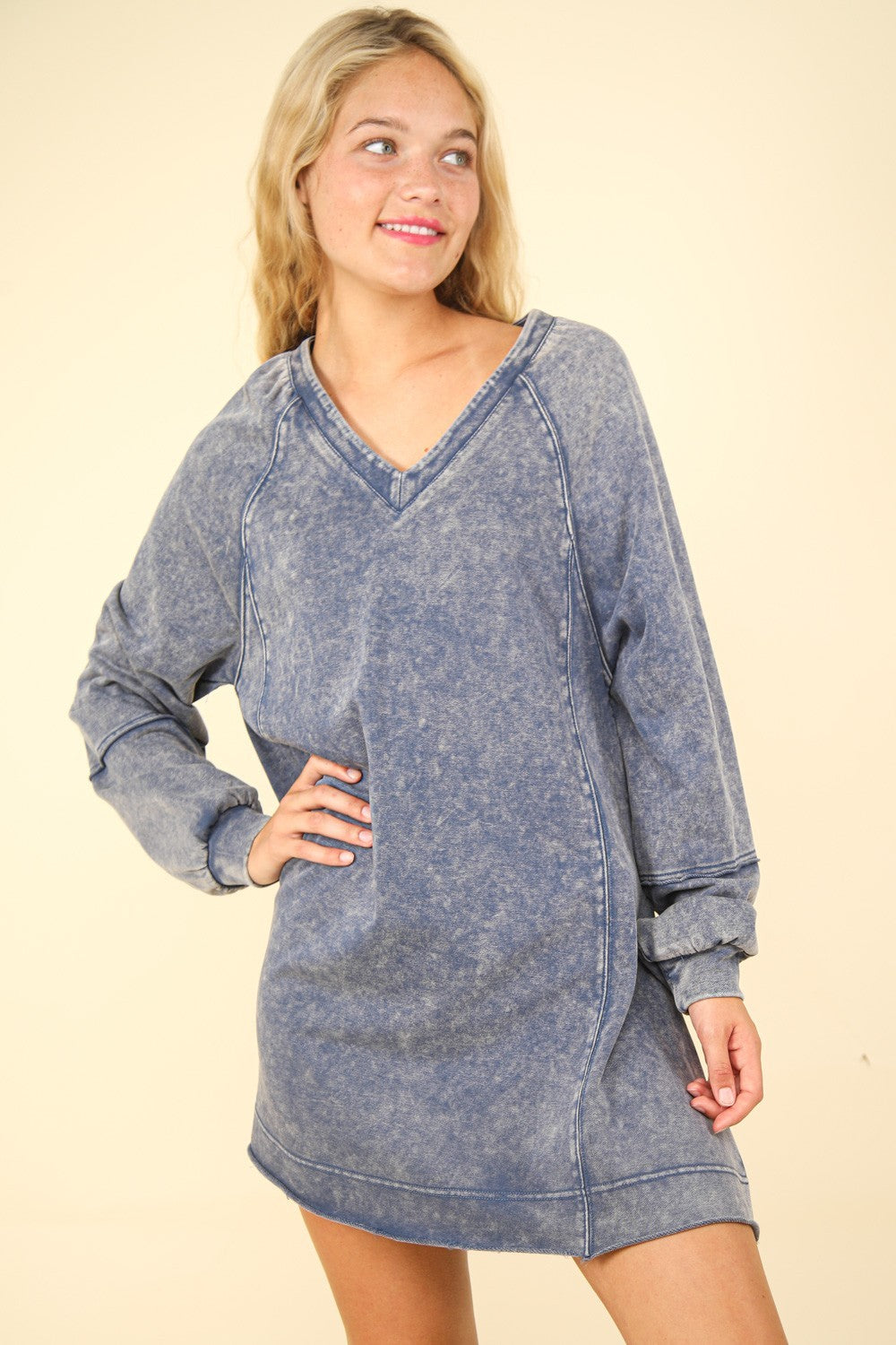 VERY J Mineral Washed Oversized A-Line Mini Dress - Classique Collection