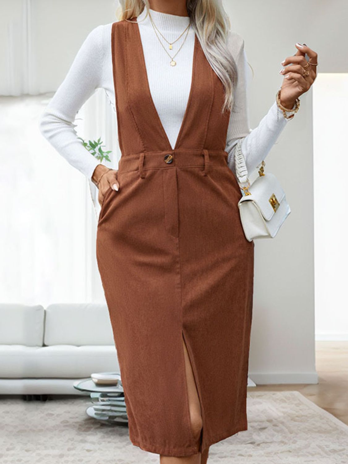 Perfee Slit Overall Dress with Pockets - Classique Collection