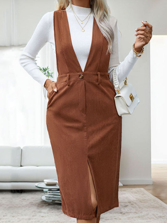 Perfee Slit Overall Dress with Pockets - Classique Collection