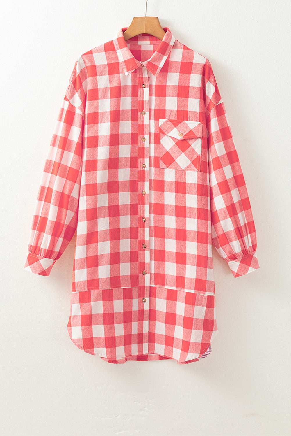 Plaid Collared Neck Long Sleeve Shirt Dress - Classique Collection