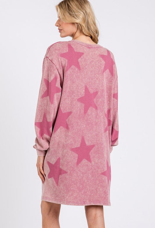 SAGE + FIG Washed Star Print Round Neck Dress - Classique Collection