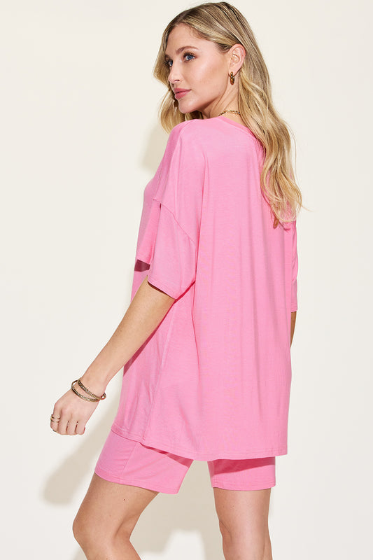 Basic Bae Full Size V-Neck Drop Shoulder T-Shirt and Shorts Set - ClassiQ