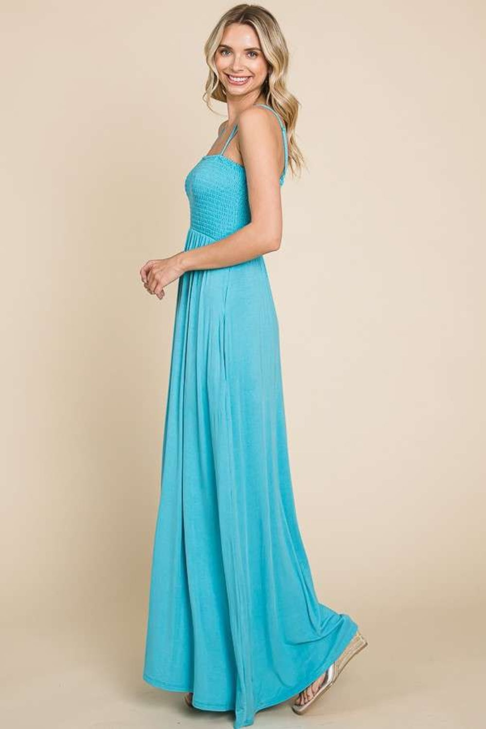 Culture Code Full Size Smocked Cami Maxi Dress with Pockets - Classique Collection