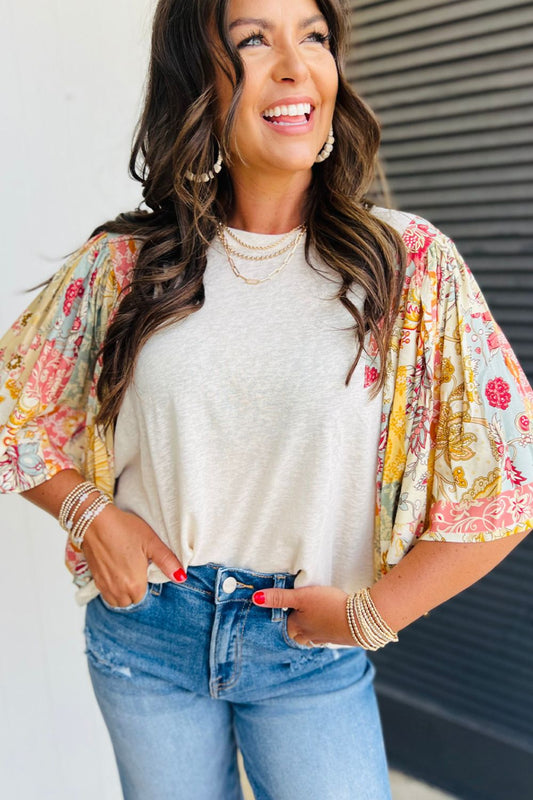 Printed Round Neck Flutter Sleeve Blouse - Classique Collection