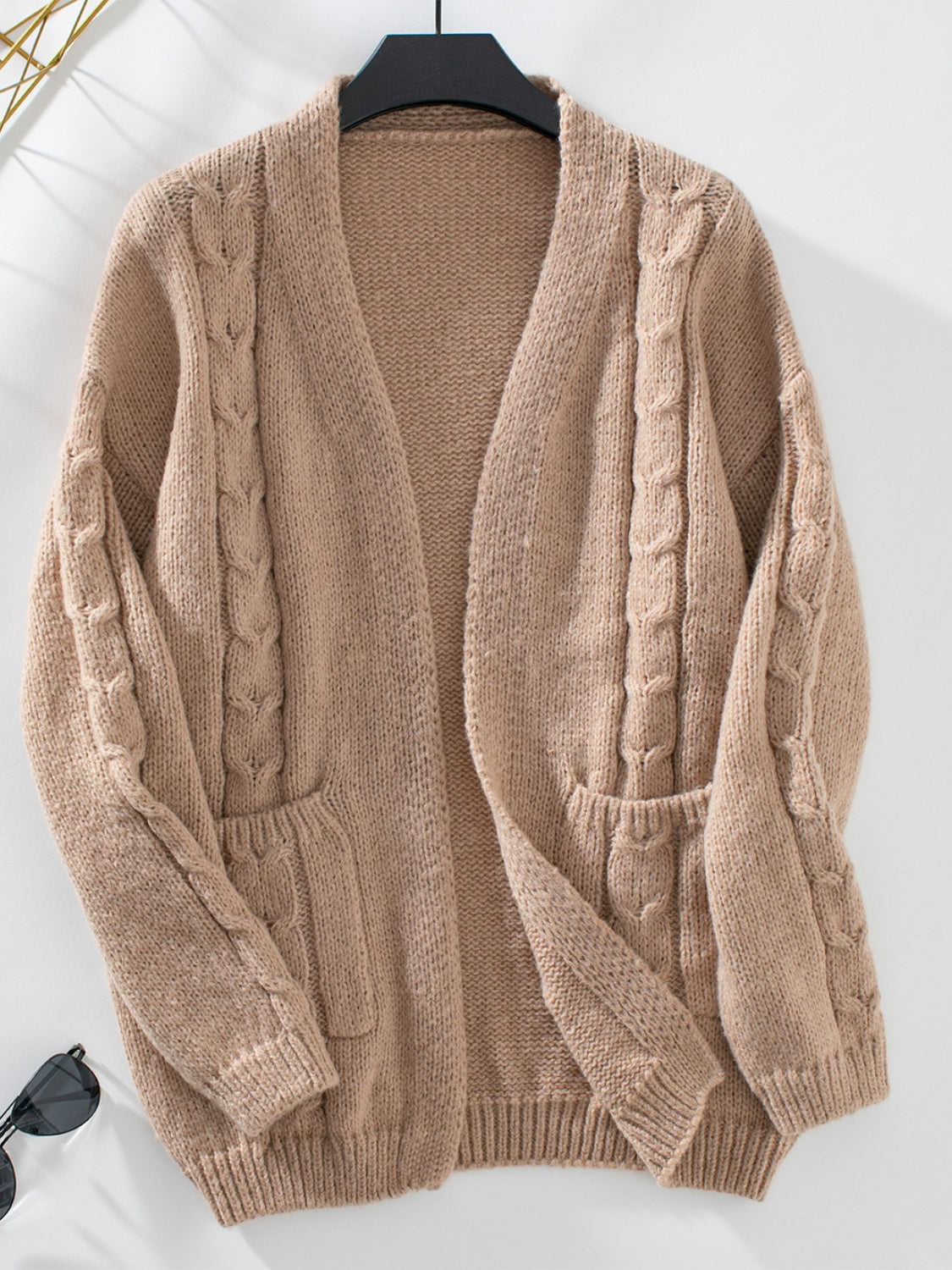 Cable-Knit Open Front Long Sleeve Cardigan - ClassiQ