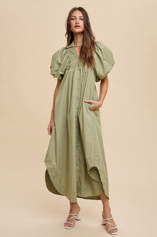 Annie Wear Smocked Puff Sleeve Midi Dress - ClassiQ
