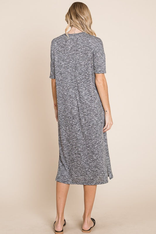 BOMBOM Slit Round Neck Half Sleeve Midi Dress - Classique Collection