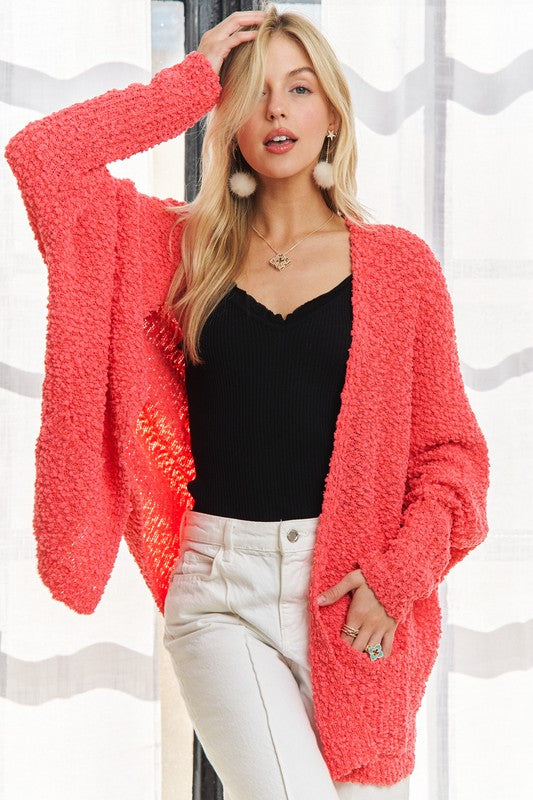 ADORA Popcorn Knit Open Front Long Sleeve Cardigan - ClassiQ